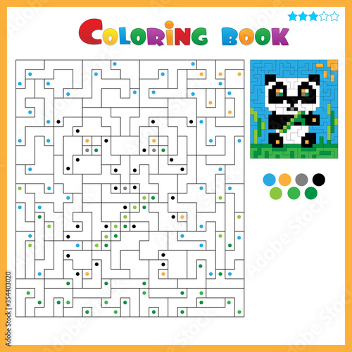 Panda. Coloring book for kids. Colorful Puzzle Game for Children with answer.