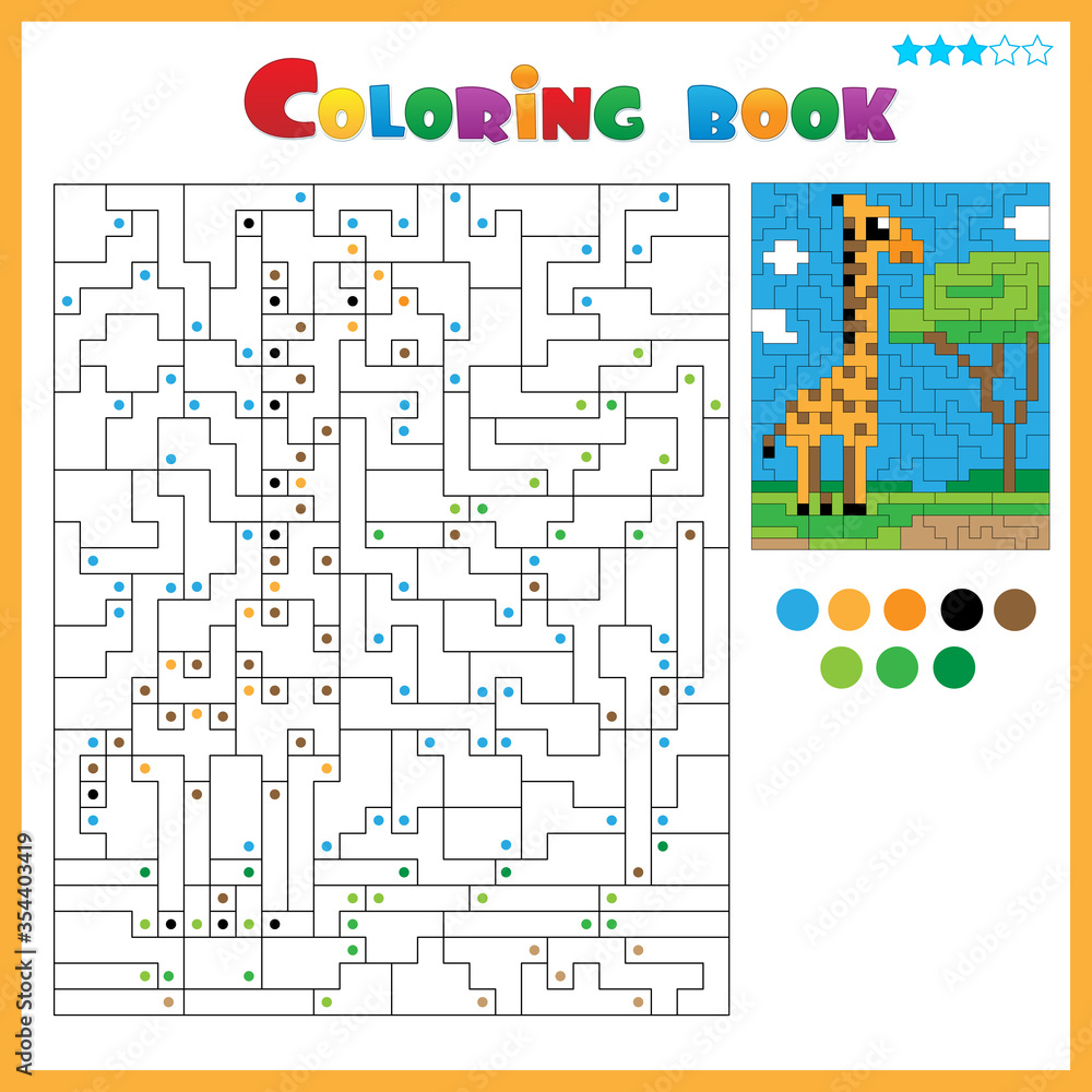 Giraffe. Coloring book for kids. Colorful Puzzle Game for Children with answer.