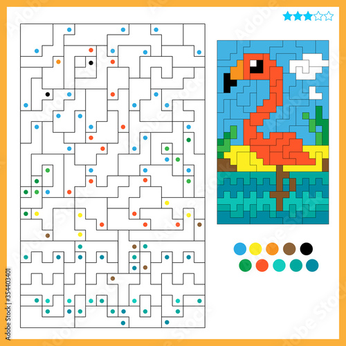 Flamingo. Coloring book for kids. Colorful Puzzle Game for Children with answer.