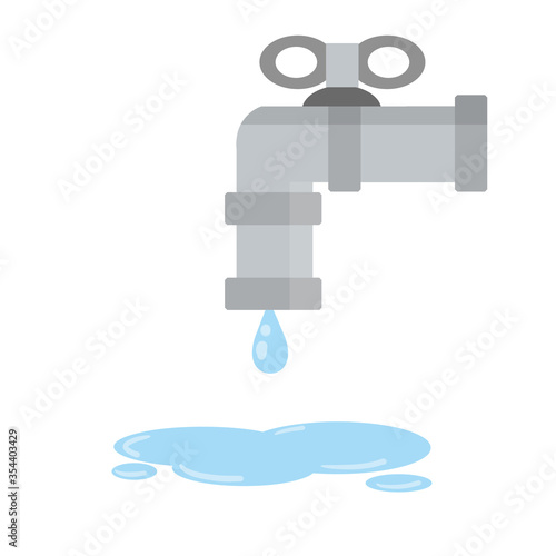 Pipe with a drop of water. Gray pipeline. Tube communication at home. Mechanical technical element of the system. The metal part of the curved shape. Cartoon flat illustration.