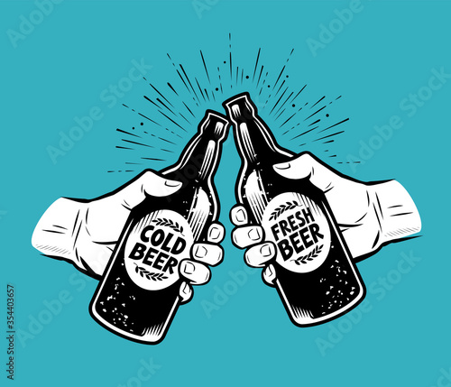 Toasting with beer. Alcoholic drink, brewing, pub vector illustration