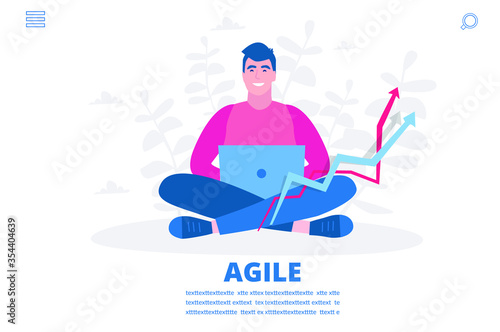 Agile master, man with notebook, Vector illustration for web banner, infographics, mobile. 