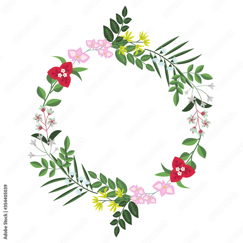 Fototapeta premium Tropical flowers wreath