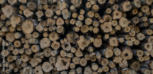 A pile of logs  lumber. Background texture