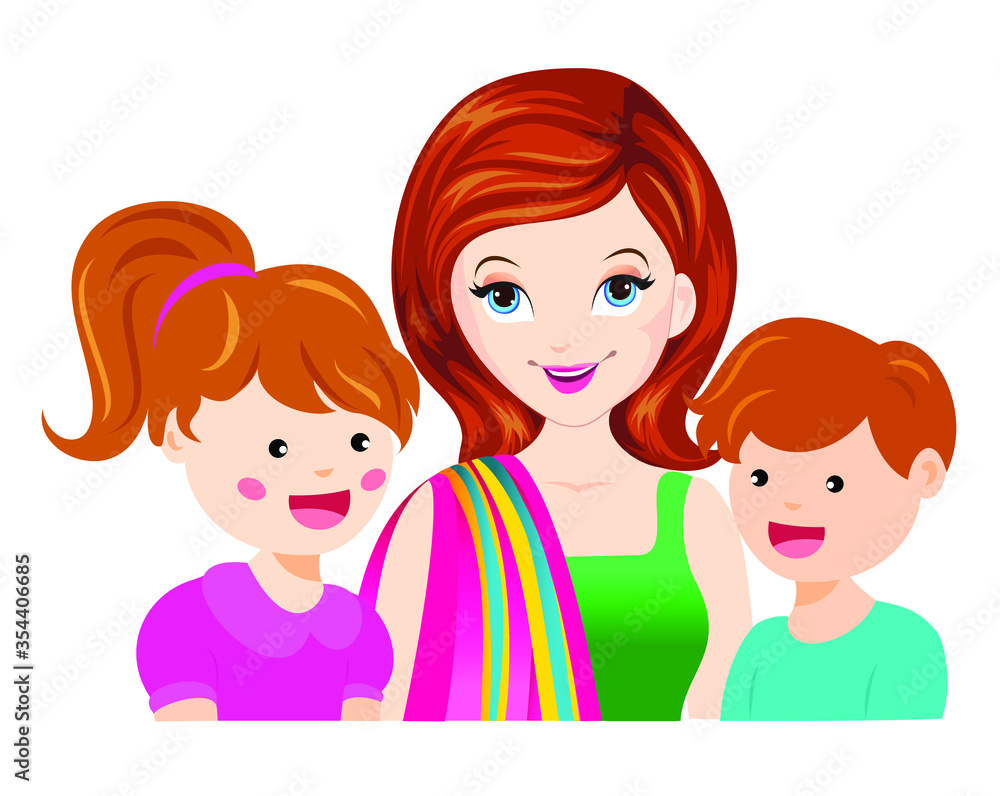 vector illustration of cheerful kids with mom happy family concept vector illustration of cheerful kids with mom happy family concept