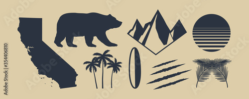 Valokuva Set of 8 symbols of California