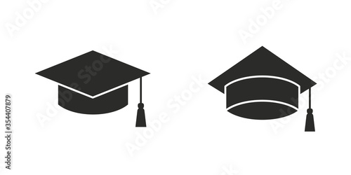 Graduation cap, Education cap icon set isolated on white background. Scholarship icon. Graduation ceremony icons. Vector illustration