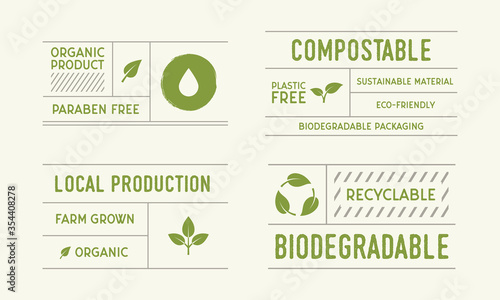 Organic food labels set. Trendy vintage labels for organic products, restaurants, food stores and packaging. Vector illustration