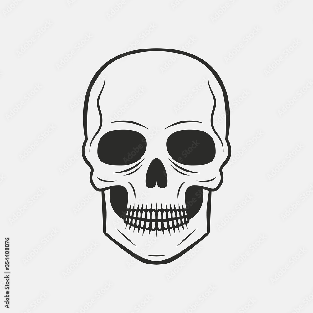 Vintage Skull with grunge texture isolated on white background. Skeleton face. Scary, horror icon. Tattoo template. Vector illustration