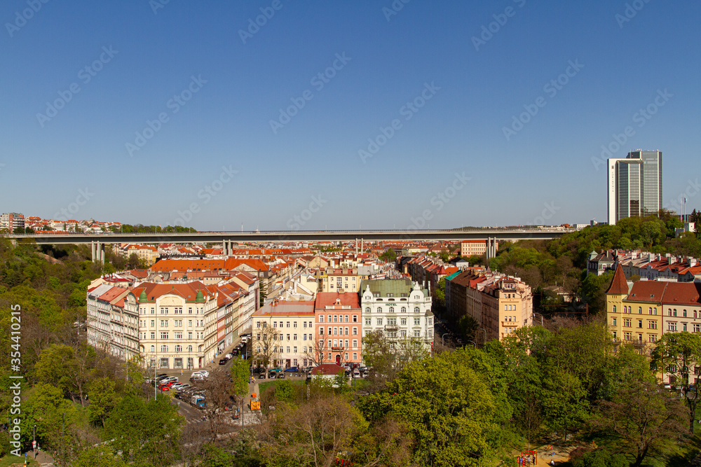 The view of the roofs of buildings in Prague in the Czech Republic in the spring is visible old architecture