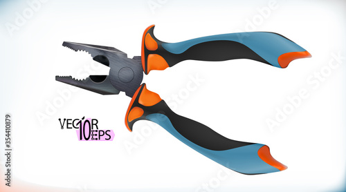 Realistic pliers with plastic handles isolated on white background. Hand tools for repair and construction. Vector illustration.