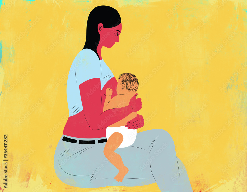 Obraz premium Seated mother breastfeeding her baby