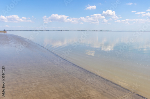 at low tide the Wadden Sea of the North Sea can be seen