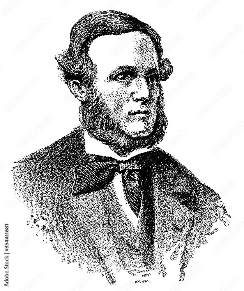 Portrait of Sir Francis Leopold McClintock - an Irish explorer in the British Royal Navy. Illustration of the 19th century. White background.