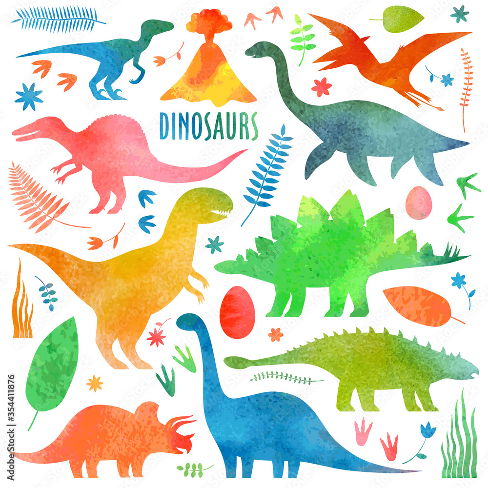 Dinosaurs arial in watercolor Dinosaurs arial in watercolor