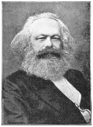 Portrait of Karl Marx - a German philosopher, economist, historian, sociologist, political theorist, journalist and socialist revolutionary. Illustration of the 19th century. White background. photo