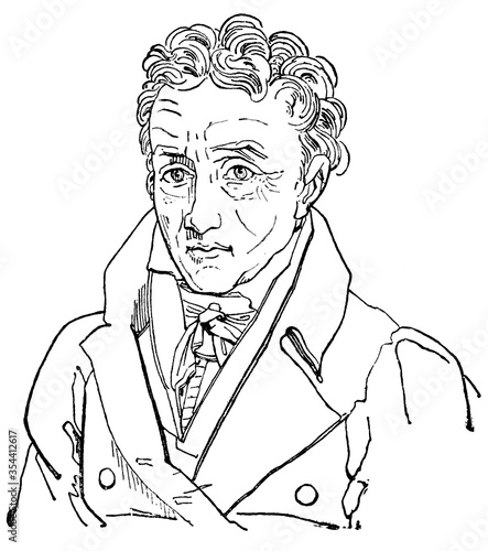 Portrait of Johann Heinrich Pestalozzi - a Swiss pedagogue and educational reformer who exemplified Romanticism in his approach. Illustration of the 19th century. White background. photo
