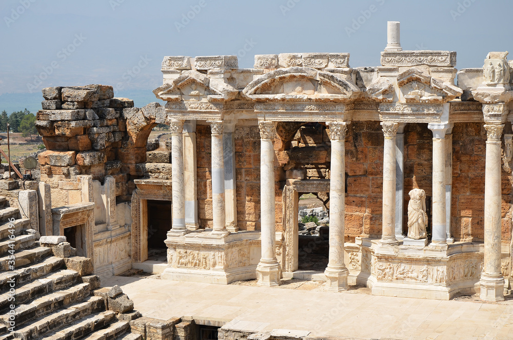 Amphitheater ruins in the ancient city of Hierapolis (Pamukkale)
