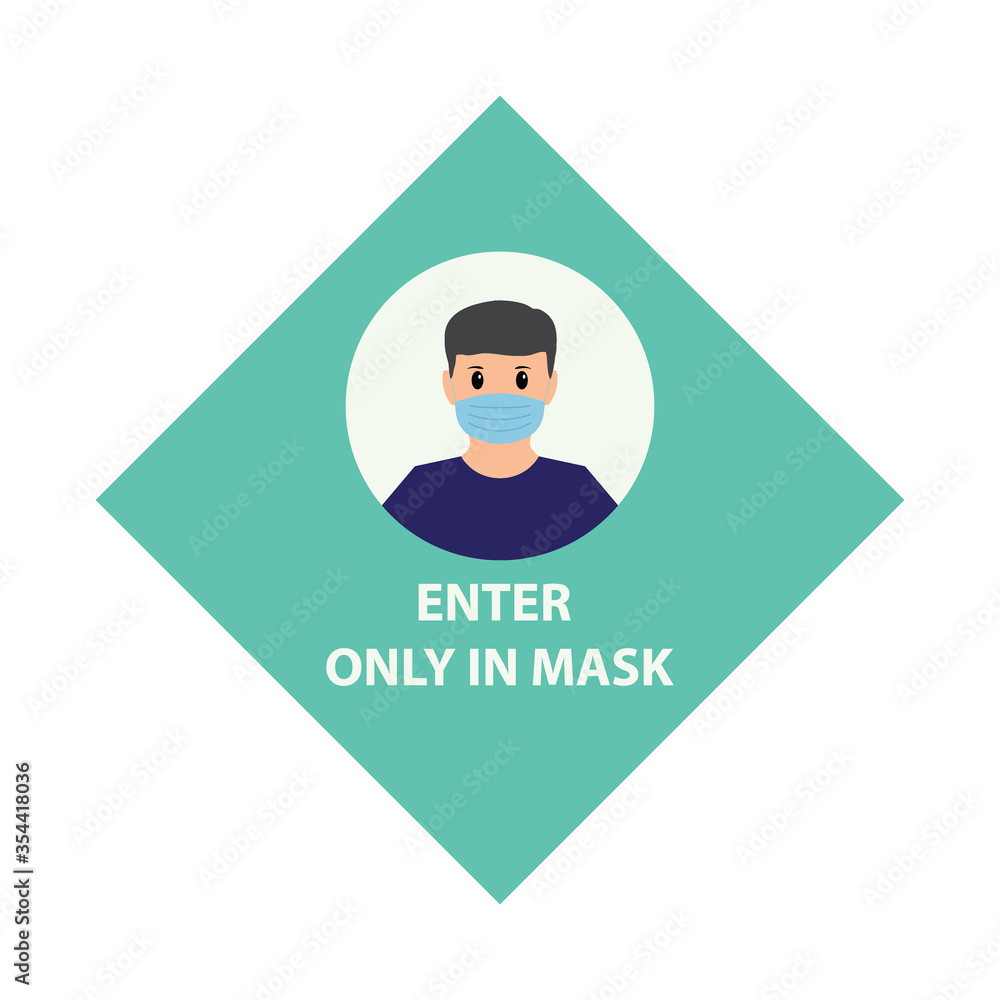 enter only in mask  banner coronavirus, covid, quarantine, icon