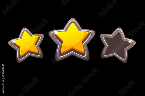 Collection of vector isolated metal stars for rating a game.