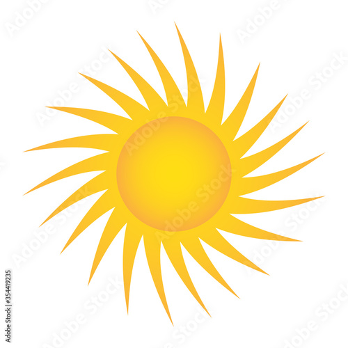 yellow sun icon for weather design on white, stock vector illustration