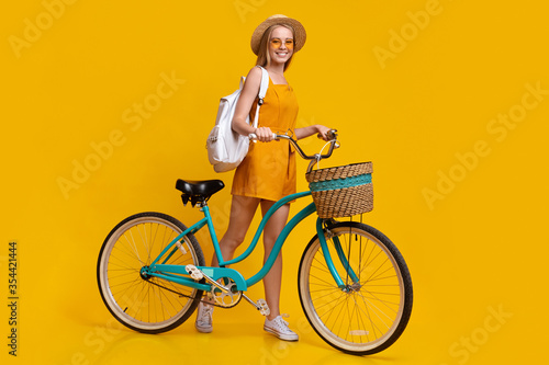 Summer Ride. Stylish Hipster Teen Girl Posing With Vintage Bike