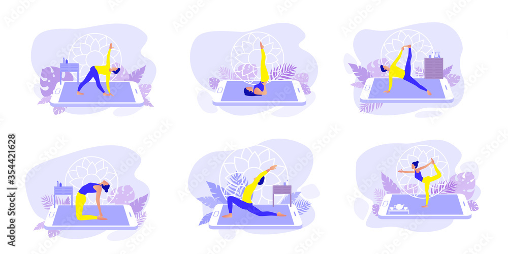 Fototapeta premium Home exercise classes. Fitness and active lifestyle with online app.