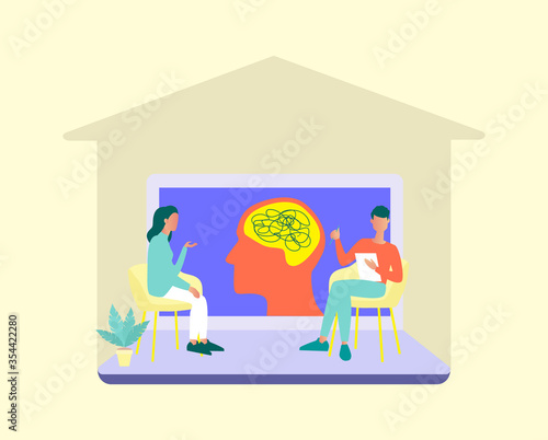 Psychologist online. Psychotherapy practice, psychiatrist consulting patient.