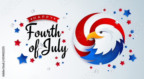 Fourth of July background - American Independence Day vector illustration with the USA bald eagle - 4th of July design