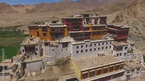LADAKH,INDIA-09/06/2018: Aerial view of the largest monastery in Ladakh Tiksey gompa.
