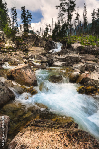 Waterfalls of Cold stream in Great Cold Valley in High Tatras, Slovakia.