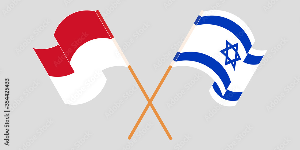 Crossed and waving flags of Indonesia and Israel Crossed and waving flags of Indonesia and Israel