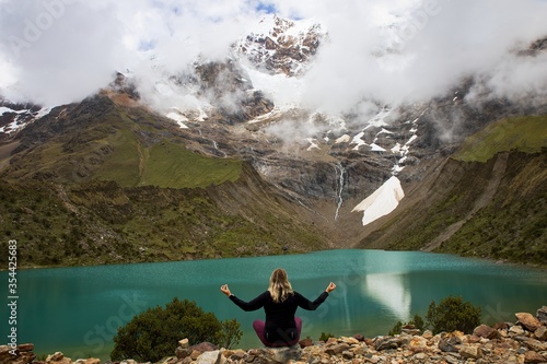 The amazing view of the Humantay Lake near Cusco in Peru, South America 