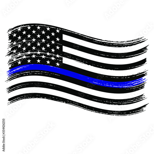 Blue line american flag. Support for law enforcement. Vector.