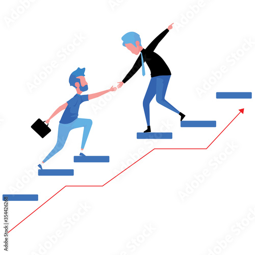 Two business men is working together and they succeed and achieve goal because of good teamwork