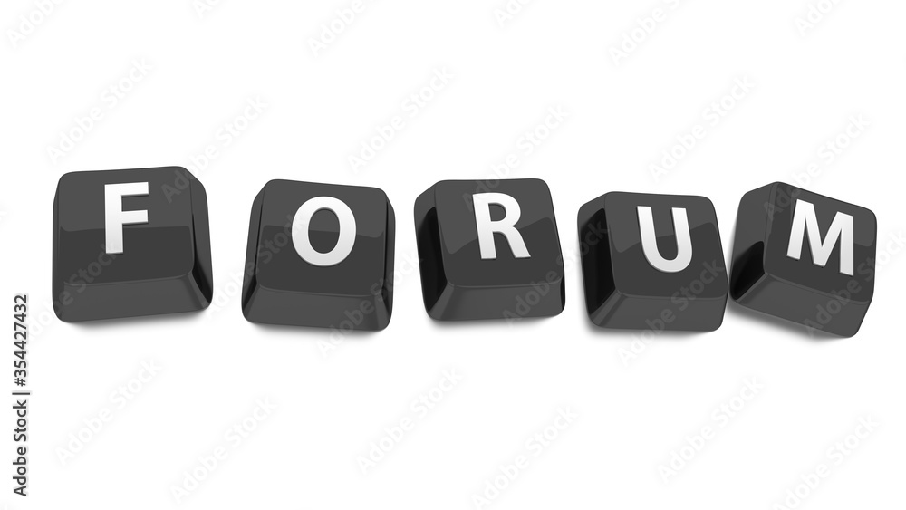 FORUM written in white on black computer keys. 3d illustration. Isolated background. FORUM written in white on black computer keys. 3d illustration. Isolated background.