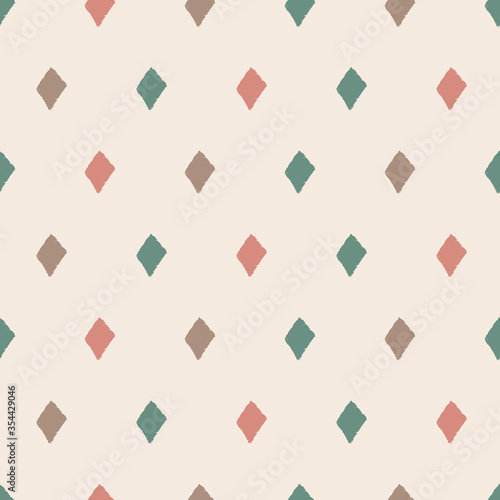 Simple vector repeat pattern with colorful diamonds on creamy background
