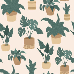 Keuken achterwand Planten in pot patronen Hangende kamerplanten Scandinavische stijl  © Alice