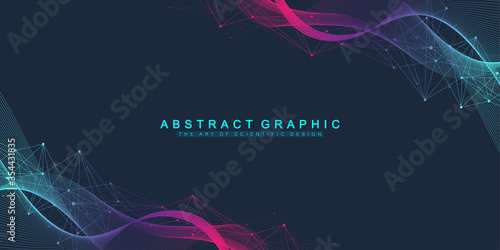 Abstract dynamic motion lines and dots background with colorful particles. Digital streaming background, wave flow. Plexus stream background. Big Data technology, vector illustration