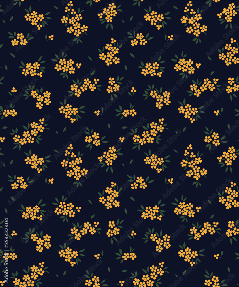 Vector seamless pattern. Pretty pattern in small flowers. Small yellow flowers. Dark blue background. Ditsy floral background. The elegant the template for fashion prints. Vector seamless pattern. Pretty pattern in small flowers. Small yellow flowers. Dark blue background. Ditsy floral background. The elegant the template for fashion prints.