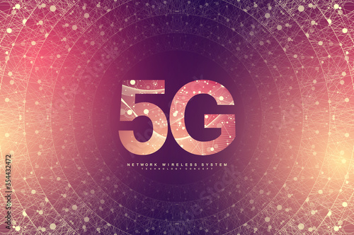 5G new wireless internet wifi connection background. Global network high speed network. 5G LTE aerial network connection background. Fastest internet technology in future, vector illustration.