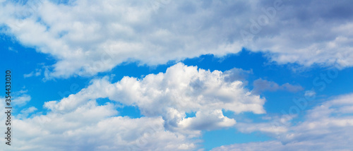 Panorama of blue sky with white clouds in sunny weather