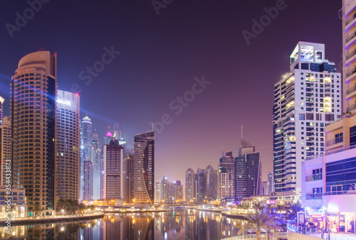 DUBAI - OCTOBER 17.2018  Skyscrapers in Night Dubai Marina. Editorial photo.