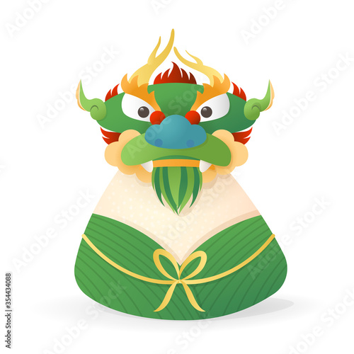 Dragon Boat Festival concept - Dragon head front view on Zongzi - Duanwu or Zhongxiao - vector illustration isolated