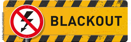 Bauschild Blackout gelb mit Schild und Piktogramm Blitz