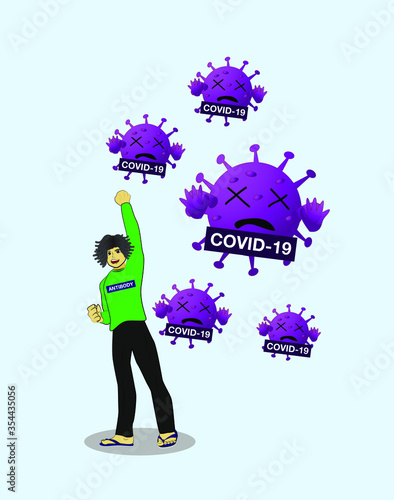 antibody illustration to fight new corona type or covid-19 virus background, banner and poster