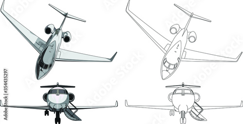 Ultralight sports aircraft. Glider model, top and front view. Vector drawing