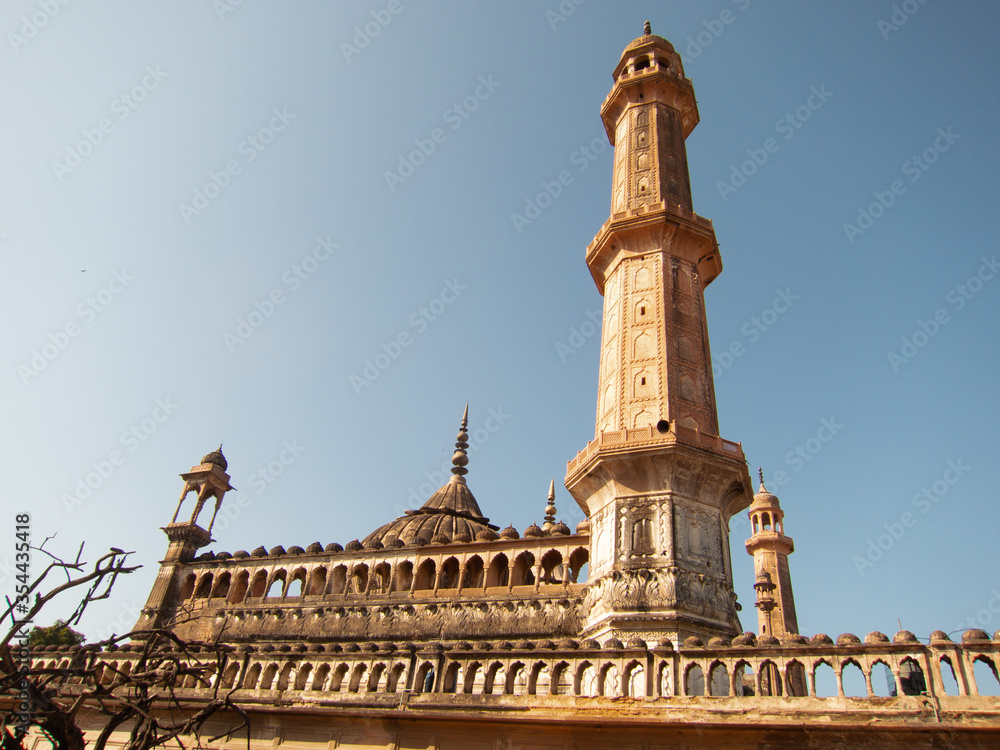 The high minarets of the ancient Bara Imambara complex in the city of Lucknow in India.