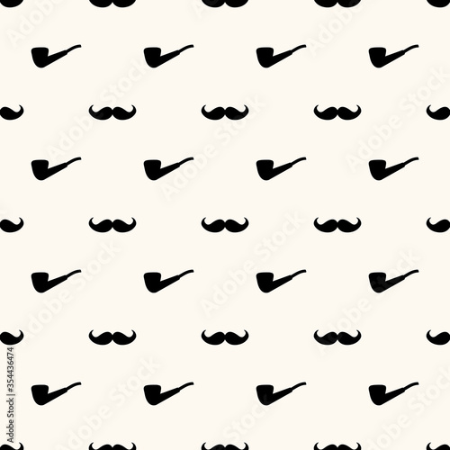 Seamless vector geometric pattern with mustaches and tobacco pipes. Background for Fathers Day. Modern simple hipster texture.