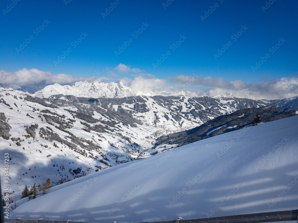 Scenic view of ski region Saalbach Hinterglemm in the Austria alps . Scenic view of ski region Saalbach Hinterglemm in the Austria alps .